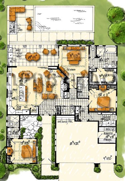 Проект одноэтажного дома с гаражом на три и более машин в американском стиле S5-194 (1907-00040)