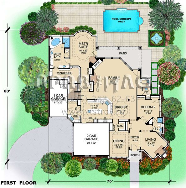 Проект двухэтажного дома с гаражом на три и более машин в современном стиле S5-420 (5445-00296)