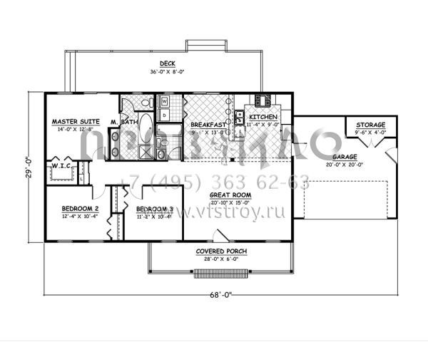 Проект одноэтажного дома с гаражом на две машины в стиле Ранчо S5-129 (526-00029)