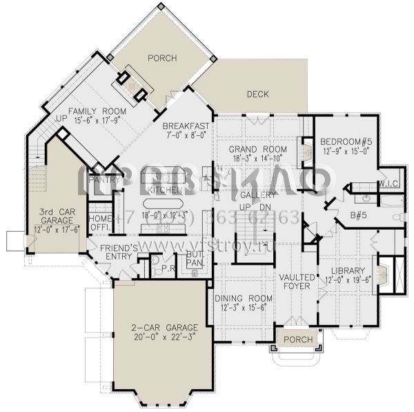 Проект двухэтажного дома с гаражом на три и более машин в английском стиле S5-528 (699-00146)