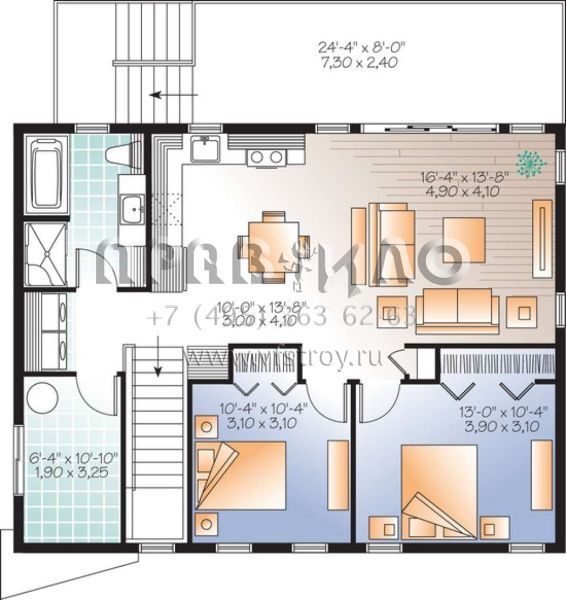 Проект одноэтажного дома с гаражом на две машины в прибрежном стиле S5-124 (034-01065)