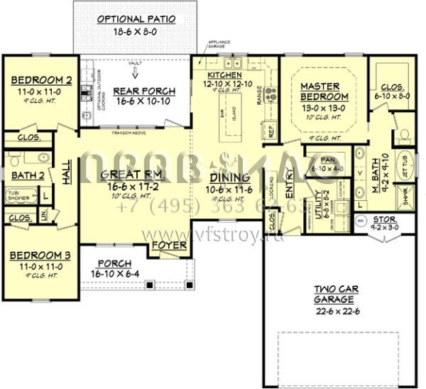 Проект одноэтажного дома с гаражом на две машины в стиле Ранчо S5-149 (041-00076)