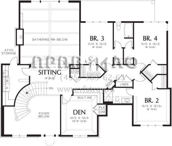 Проект двухэтажного дома с гаражом на три и более машин в стиле Ранчо S5-378 (2559-00583)