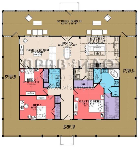 Проект одноэтажного дома без гаража в прибрежном стиле S5-175 (1070-00276)