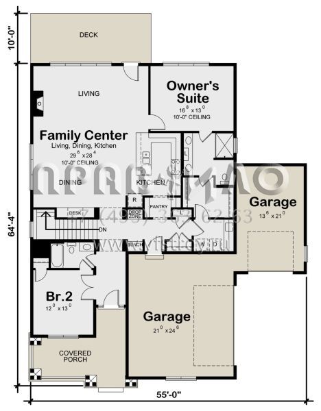 Проект одноэтажного дома с гаражом на три и более машин в американском стиле S5-171 (402-01711)