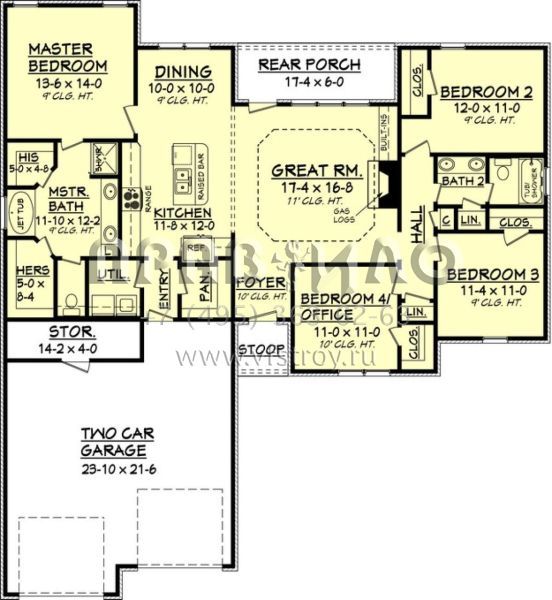 Проект одноэтажного дома с гаражом на две машины в стиле Ранчо S5-163 (041-00067)