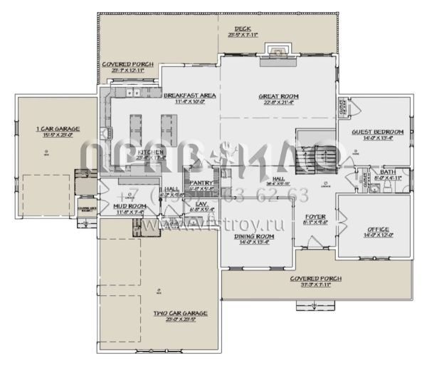 Проект двухэтажного дома с гаражом на три и более машин в американском стиле S5-375 (740-00003)