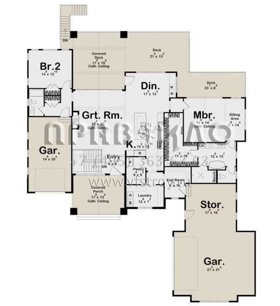 Проект одноэтажного дома с гаражом на три и более машин в стиле Ранчо S5-217 (963-00850)