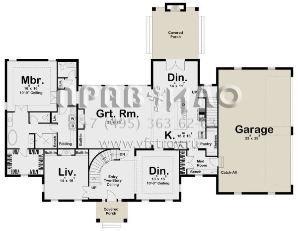 Проект двухэтажного дома с гаражом на три и более машин в стиле Ранчо S5-400 (963-00756)