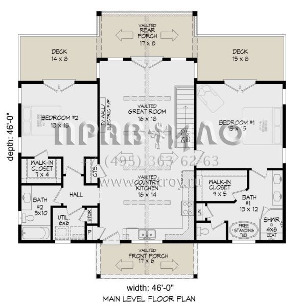 Проект одноэтажного дома без гаража в стиле Шале S5-126 (940-00859)