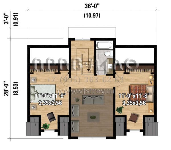 Проект двухэтажного дома без гаража в современном стиле S5-140 (6146-00550)