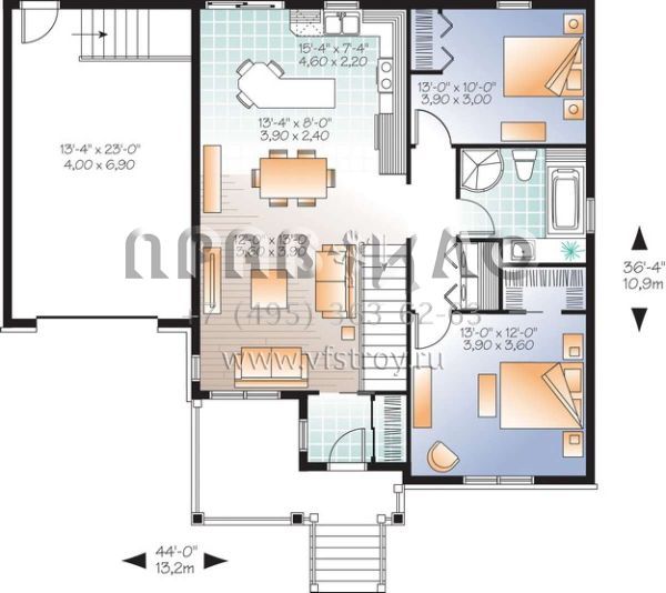 Проект одноэтажного дома с гаражом на одну машину в стиле Ранчо S5-96 (034-01056)