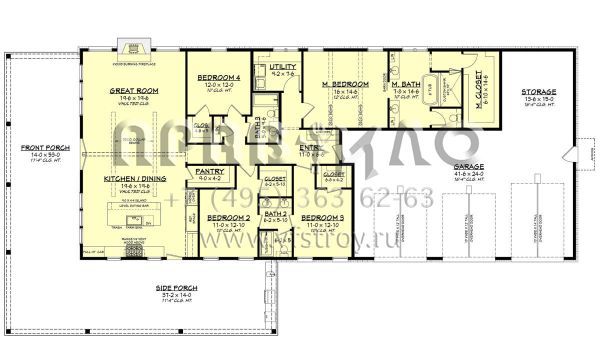 Проект одноэтажного дома с гаражом на три и более машин в стиле БарнХаус S5-232 (041-00343)