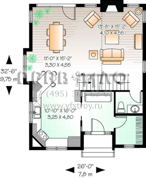 Проект двухэтажного дома без гаража в стиле Ранчо S5-134 (034-00774)