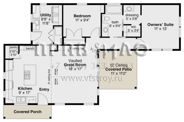 Проект одноэтажного дома без гаража в стиле Ранчо S5-100 (035-00837)