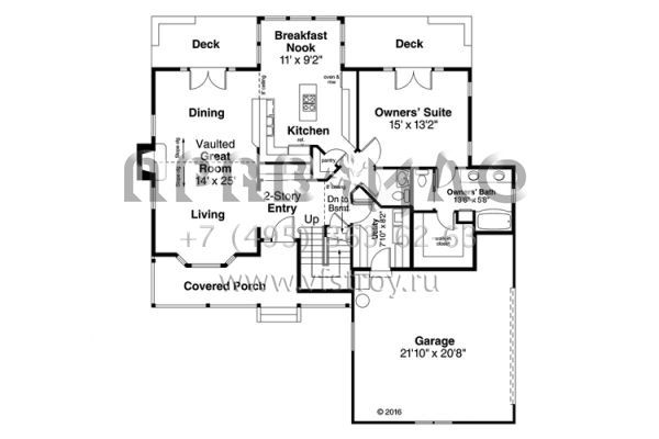 Проект двухэтажного дома с гаражом на две машины в стиле Ранчо S5-166 (035-00701)