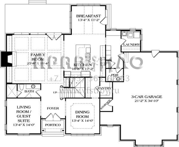 Проект двухэтажного дома с гаражом на три и более машин в стиле Ранчо S5-348 (3323-00624)