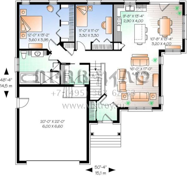 Проект одноэтажного дома с гаражом на две машины в английском стиле S5-130 (034-00979)