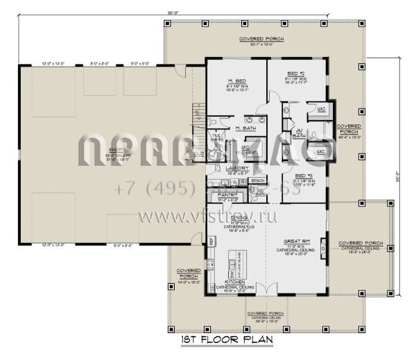 Проект двухэтажного дома с гаражом на три и более машин в стиле БарнХаус S5-286 (5032-00247)