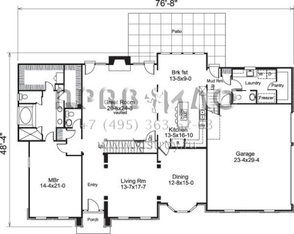 Проект двухэтажного дома с гаражом на три и более машин в стиле Ранчо S5-370 (5633-00161)