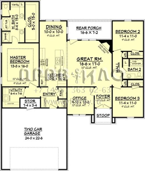 Проект одноэтажного дома с гаражом на две машины в стиле Ранчо S5-164 (041-00070)