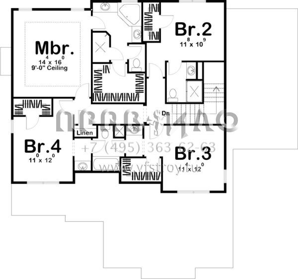 Проект двухэтажного дома с гаражом на три и более машин в стиле Райт S5-220 (963-00210)