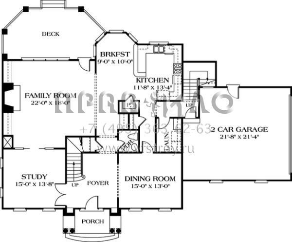Проект двухэтажного дома с гаражом на две машины в стиле Ранчо S5-306 (3323-00301)