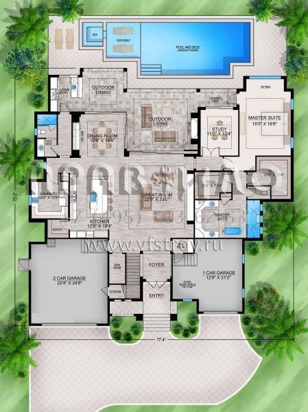 Проект двухэтажного дома с гаражом на три и более машин в современном стиле S5-444 (207-00142)