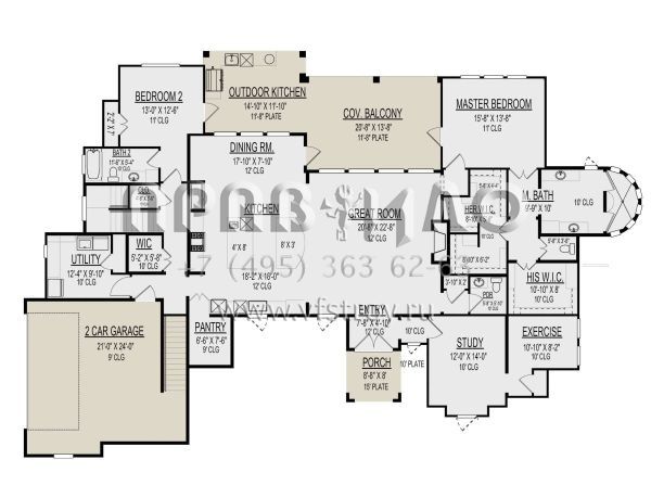 Проект одноэтажного дома с гаражом на три и более машин в прибрежном стиле S5-377 (9300-00030)