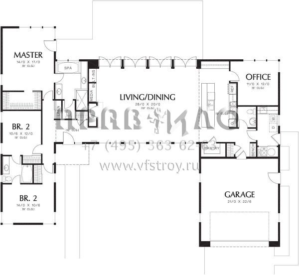 Проект одноэтажного дома с гаражом на две машины в современном стиле S5-208 (2559-00694)