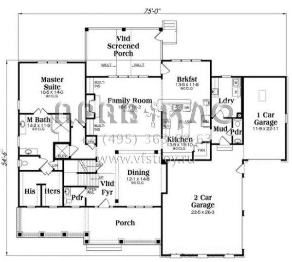 Проект двухэтажного дома с гаражом на три и более машин в стиле Ранчо S5-377 (009-00261)