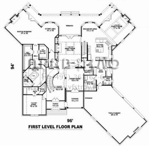Проект трехэтажного дома с гаражом на три и более машин в стиле Ранчо S5-539 (053-02203)
