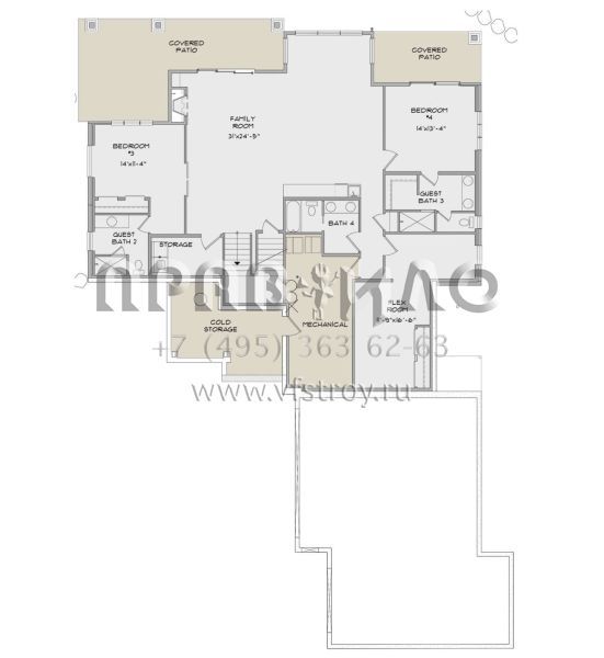 Проект одноэтажного дома с гаражом на три и более машин в стиле Ранчо S5-444 (8768-00125)