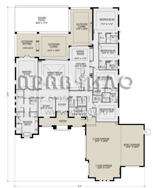 Проект одноэтажного дома с гаражом на три и более машин в прибрежном стиле S5-387 (5565-00164)