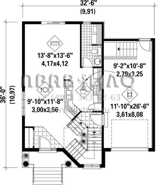 Проект двухэтажного дома с гаражом на одну машину в английском стиле S5-125 (6146-00205)
