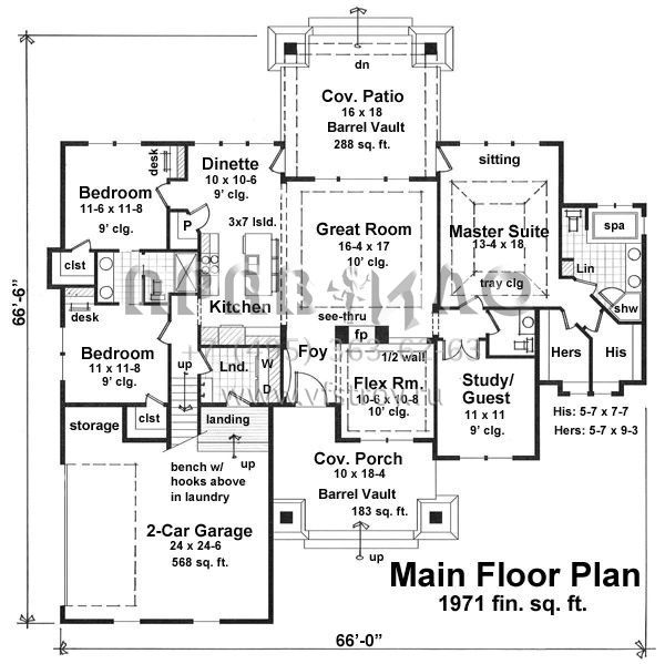 Проект одноэтажного дома с гаражом на две машины в стиле Ранчо S5-183 (098-00293)