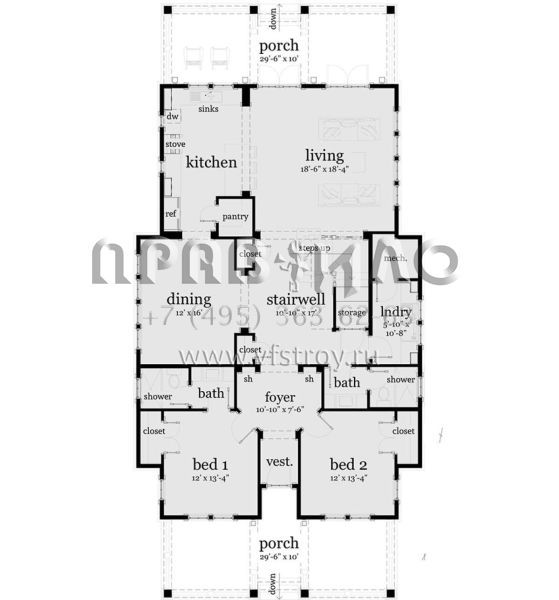 Проект двухэтажного дома без гаража в стиле Райт S5-264 (028-00156)