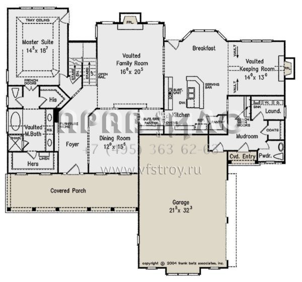 Проект двухэтажного дома с гаражом на две машины в стиле Ранчо S5-294 (8594-00298)