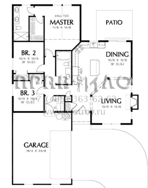 Проект одноэтажного дома с гаражом на две машины в стиле Ранчо S5-120 (2559-00053)