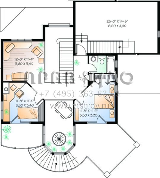 Проект двухэтажного дома с гаражом на две машины в стиле Ранчо S5-181 (034-00029)