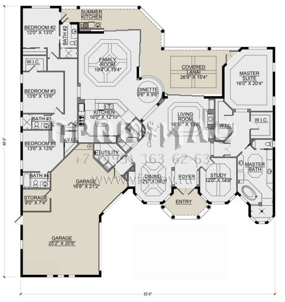 Проект одноэтажного дома с гаражом на три и более машин в современном стиле S5-353 (5565-00134)