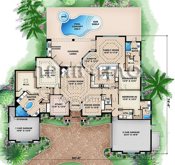 Проект одноэтажного дома с гаражом на три и более машин в прибрежном стиле S5-301 (1018-00064)