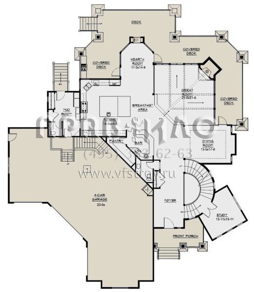 Проект двухэтажного дома с гаражом на три и более машин в стиле Ранчо S5-647 (5631-00036)