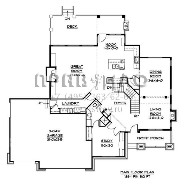 Проект двухэтажного дома с гаражом на три и более машин в американском стиле S5-446 (5631-00016)