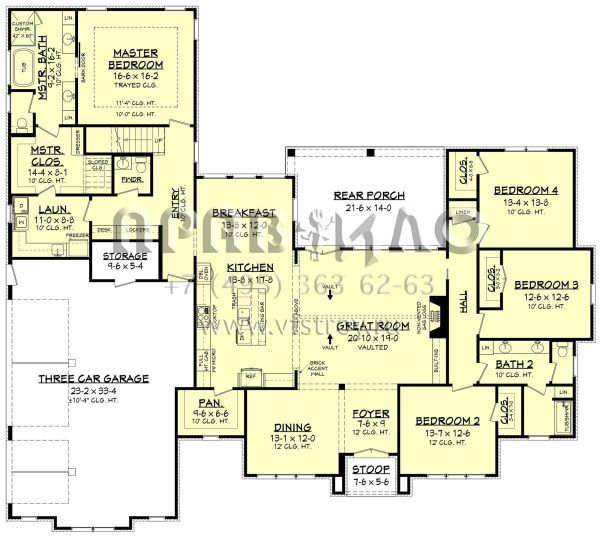 Проект двухэтажного дома с гаражом на три и более машин в стиле Ранчо S5-282 (041-00205)