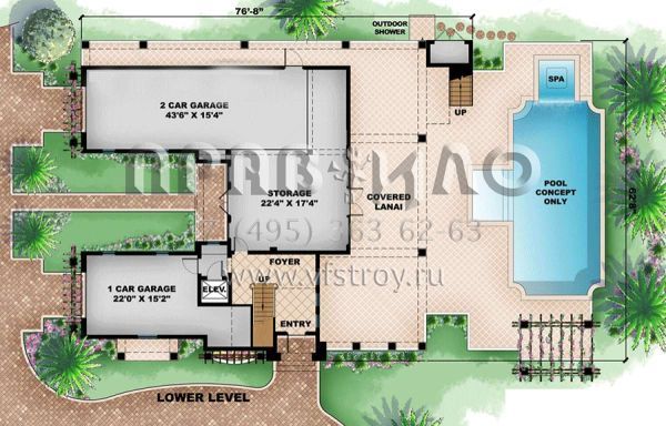 Проект трехэтажного дома с гаражом на три и более машин в прибрежном стиле S5-371 (1018-00107)