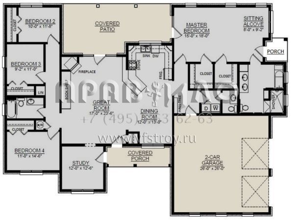Проект одноэтажного дома с гаражом на две машины в стиле Ранчо S5-217 (3558-00001)