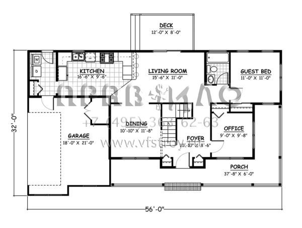 Проект двухэтажного дома с гаражом на две машины в стиле Ранчо S5-171 (526-00013)