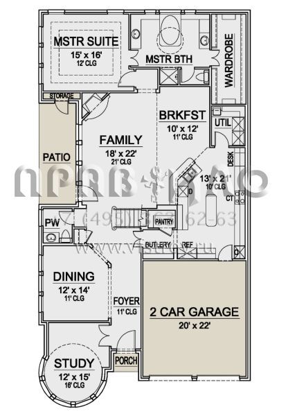 Проект двухэтажного дома с гаражом на две машины в стиле Ранчо S5-331 (5445-00419)