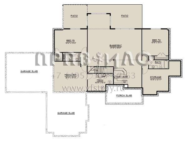 Проект одноэтажного дома с гаражом на три и более машин в американском стиле S5-260 (5032-00002)